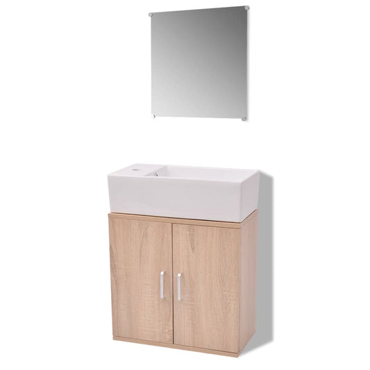 Three Piece Bathroom Furniture and Basin Set Beige Three Piece Bathroom Furniture and Basin Set Beige
