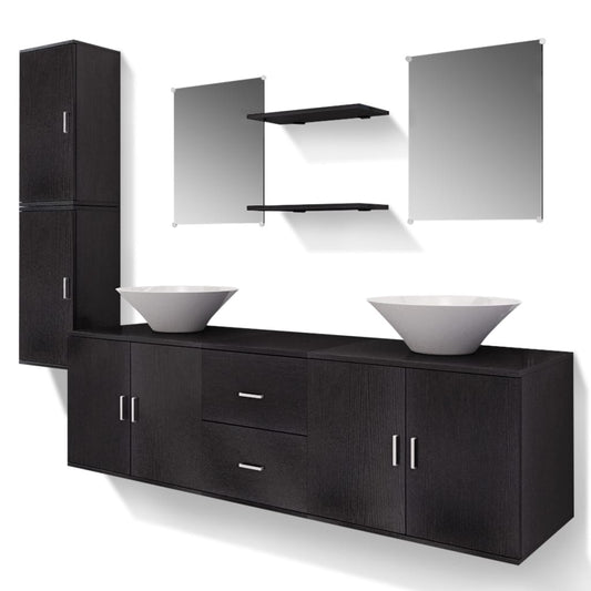 Nine Piece Bathroom Furniture and Basin Set Black Nine Piece Bathroom Furniture and Basin Set Black