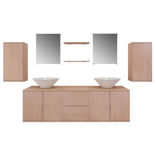 Nine Piece Bathroom Furniture and Basin Set Beige Nine Piece Bathroom Furniture and Basin Set Beige