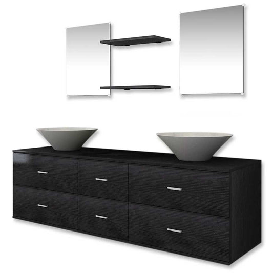 Seven Piece Bathroom Furniture and Basin Set Black Seven Piece Bathroom Furniture and Basin Set Black