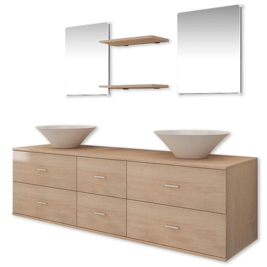 Seven Piece Bathroom Furniture and Basin Set Beige Seven Piece Bathroom Furniture and Basin Set Beige