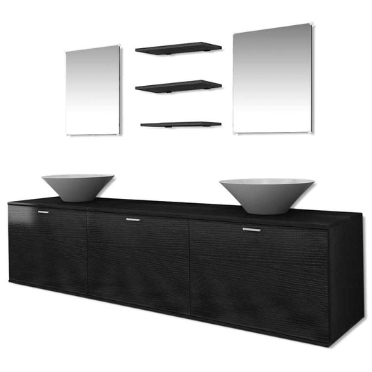 Eight Piece Bathroom Furniture and Basin Set Black Eight Piece Bathroom Furniture and Basin Set Black