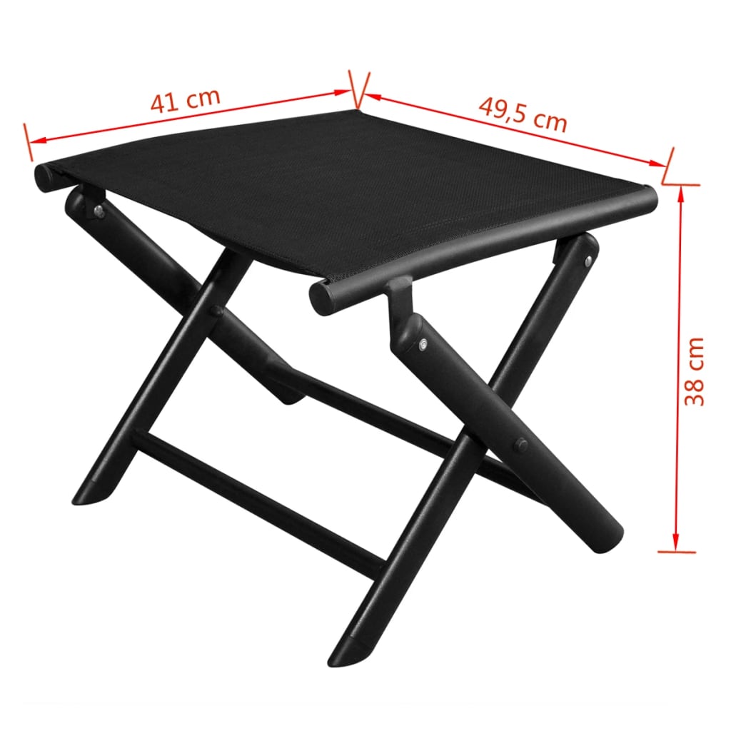 41742 vidaXL Folding Footstool Black Aluminium and Textilene
