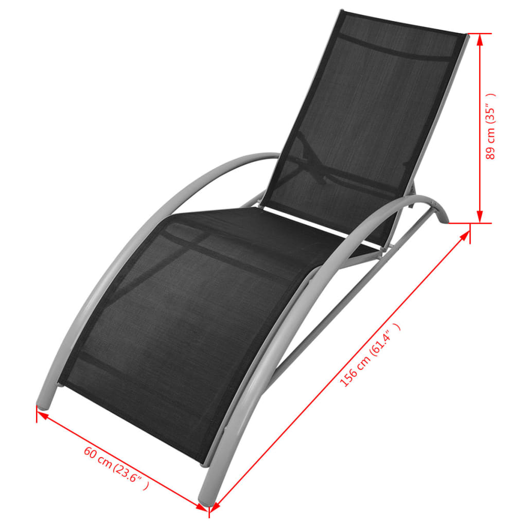 Sun Lounger | Black and Silvery Grey | Textilene, Aluminium