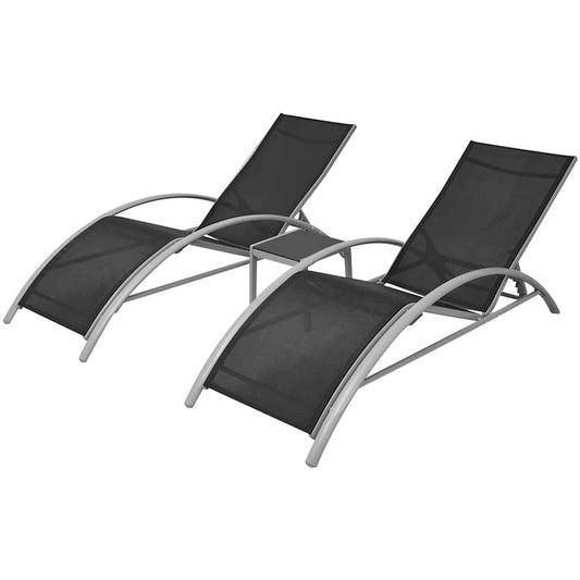 Sun Loungers with Table Aluminium Black Sun Loungers with Table Aluminium Black