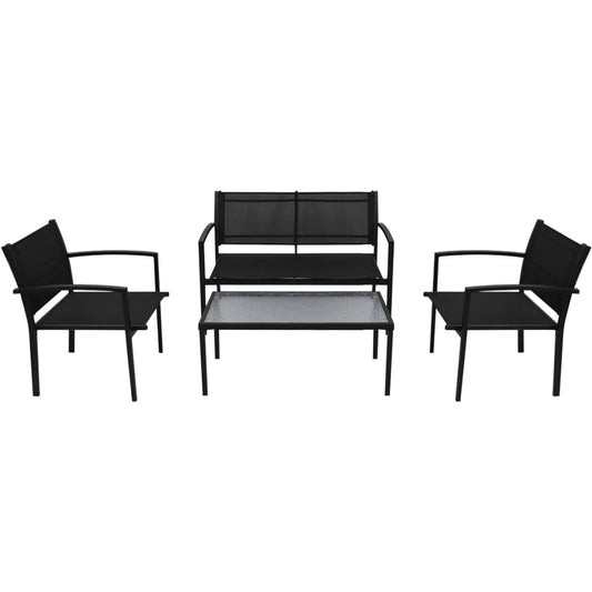 Patio Furniture | Black | Powder-coated steel, Textilene, Tempered glass Patio Furniture | Black | Powder-coated steel, Textilene, Tempered glass