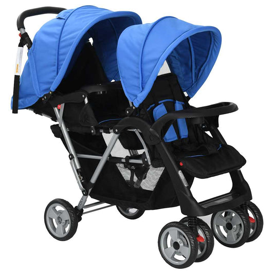 Tandem Stroller Steel Blue and Black Tandem Stroller Steel Blue and Black