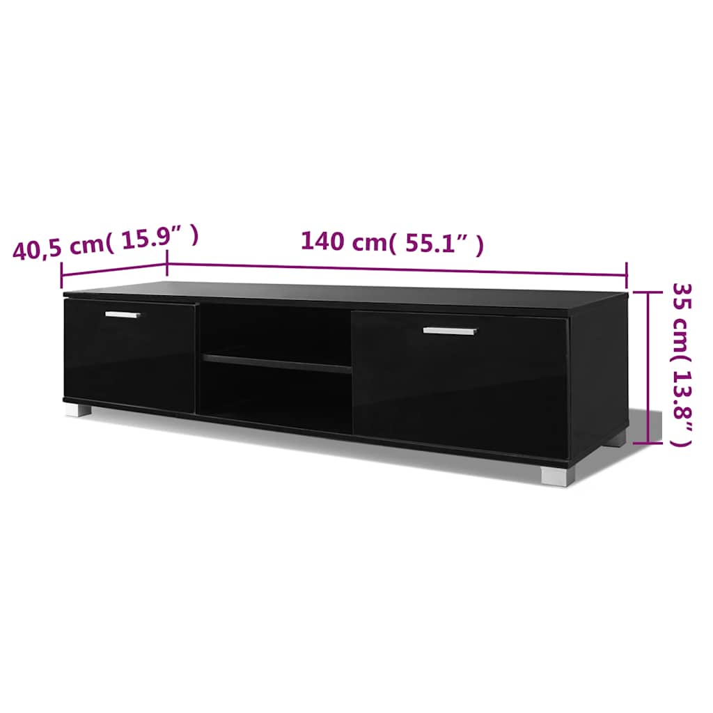 TV Stand | High-gloss black | Engineered wood, MDF, Aluminium handles