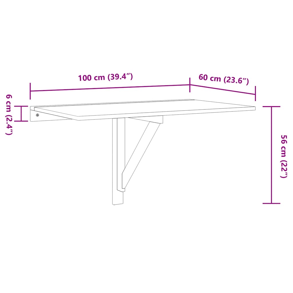 Folding Wall Table Oak 100x60 cm