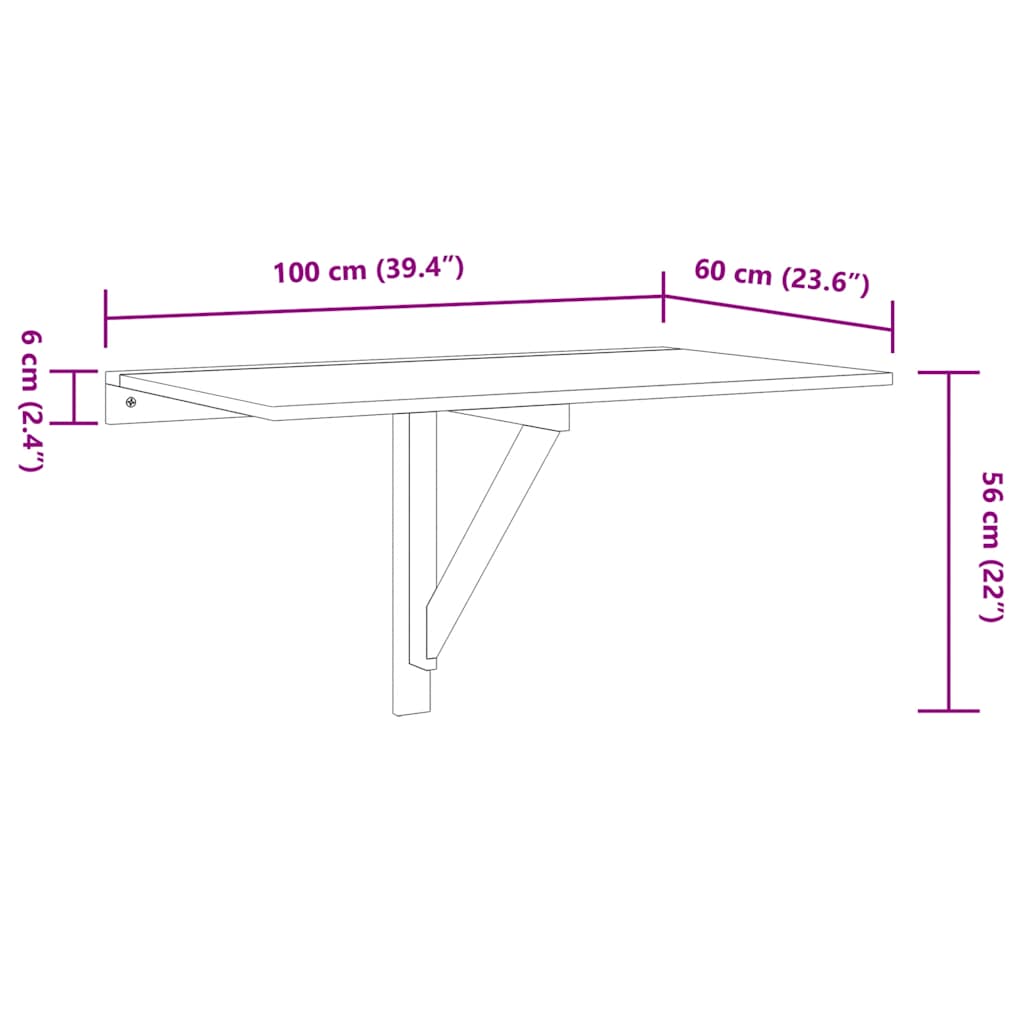 243053 vidaXL Folding Wall Table Oak 100x60 cm