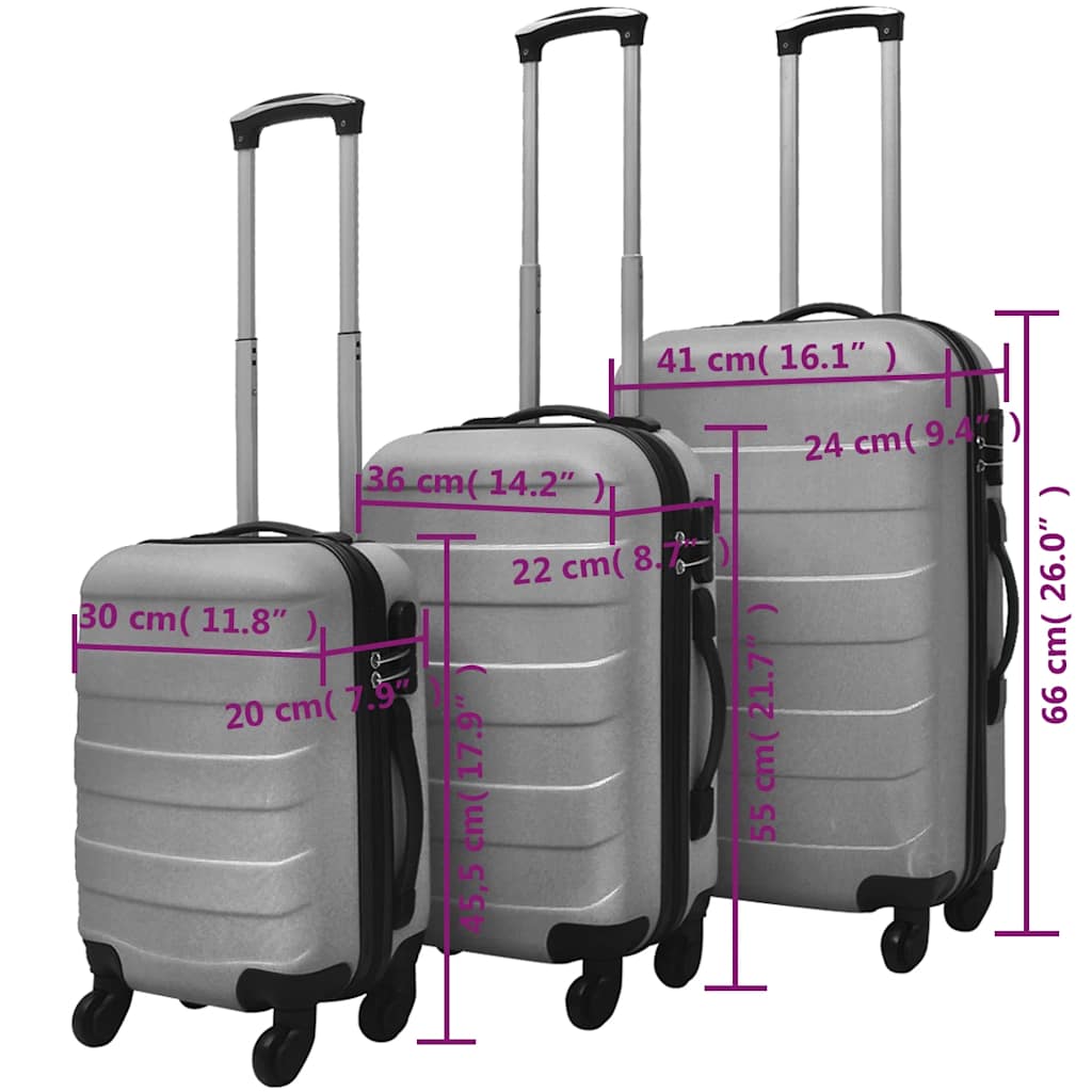 Three Piece Hardcase Trolley Set Silver 45,5/55/66 cm