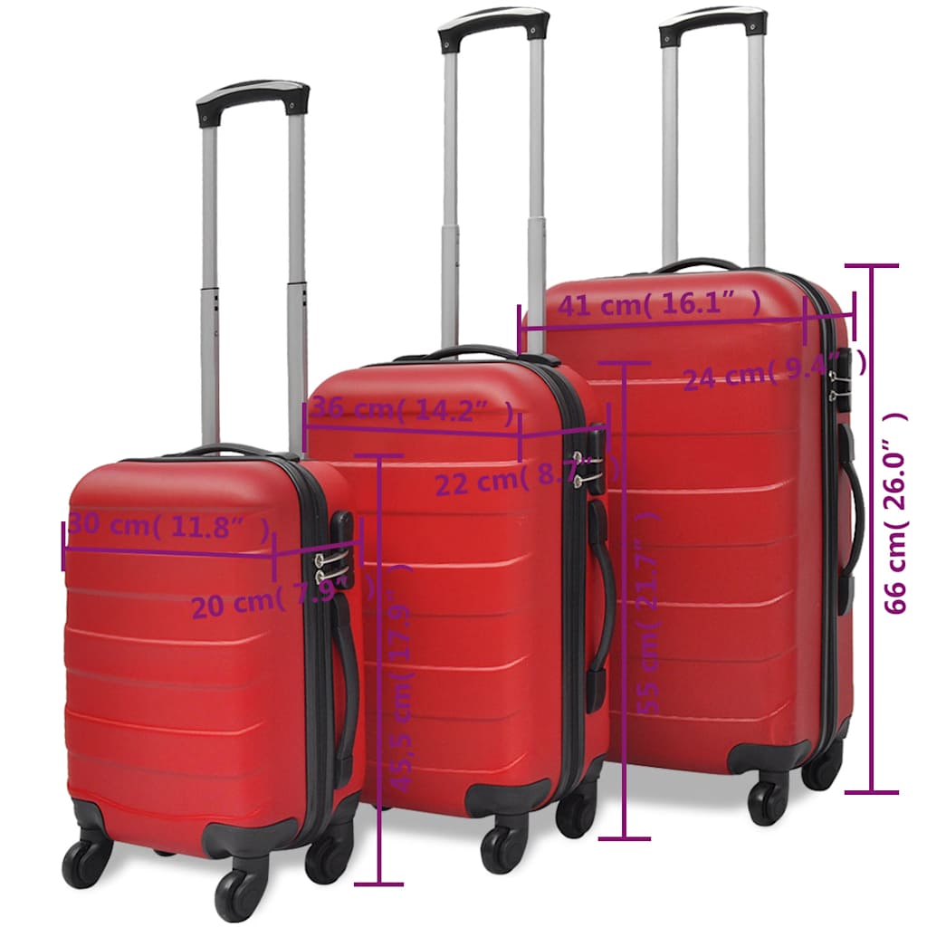 Three Piece Hardcase Trolley Set Red 45,5/55/66 cm