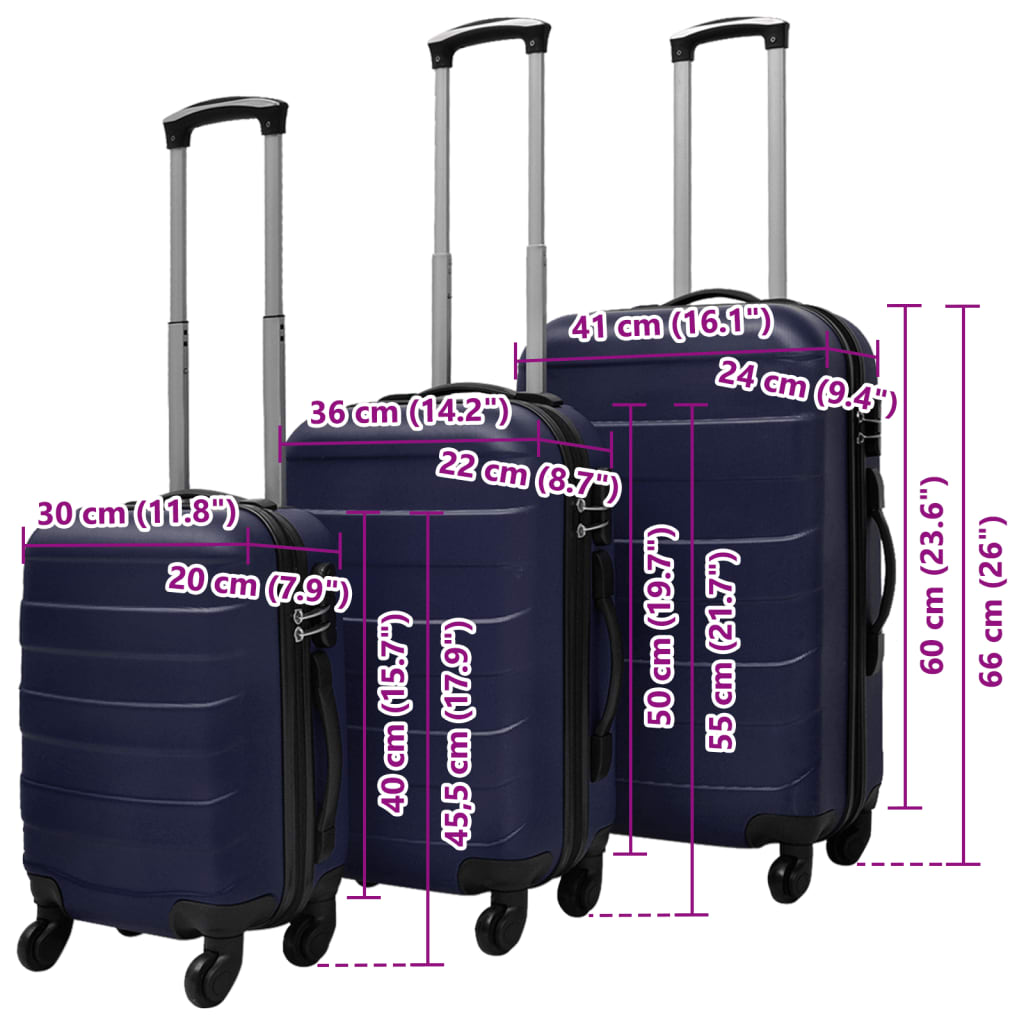 Three Piece Hardcase Trolley Set Blue 45,5/55/66 cm