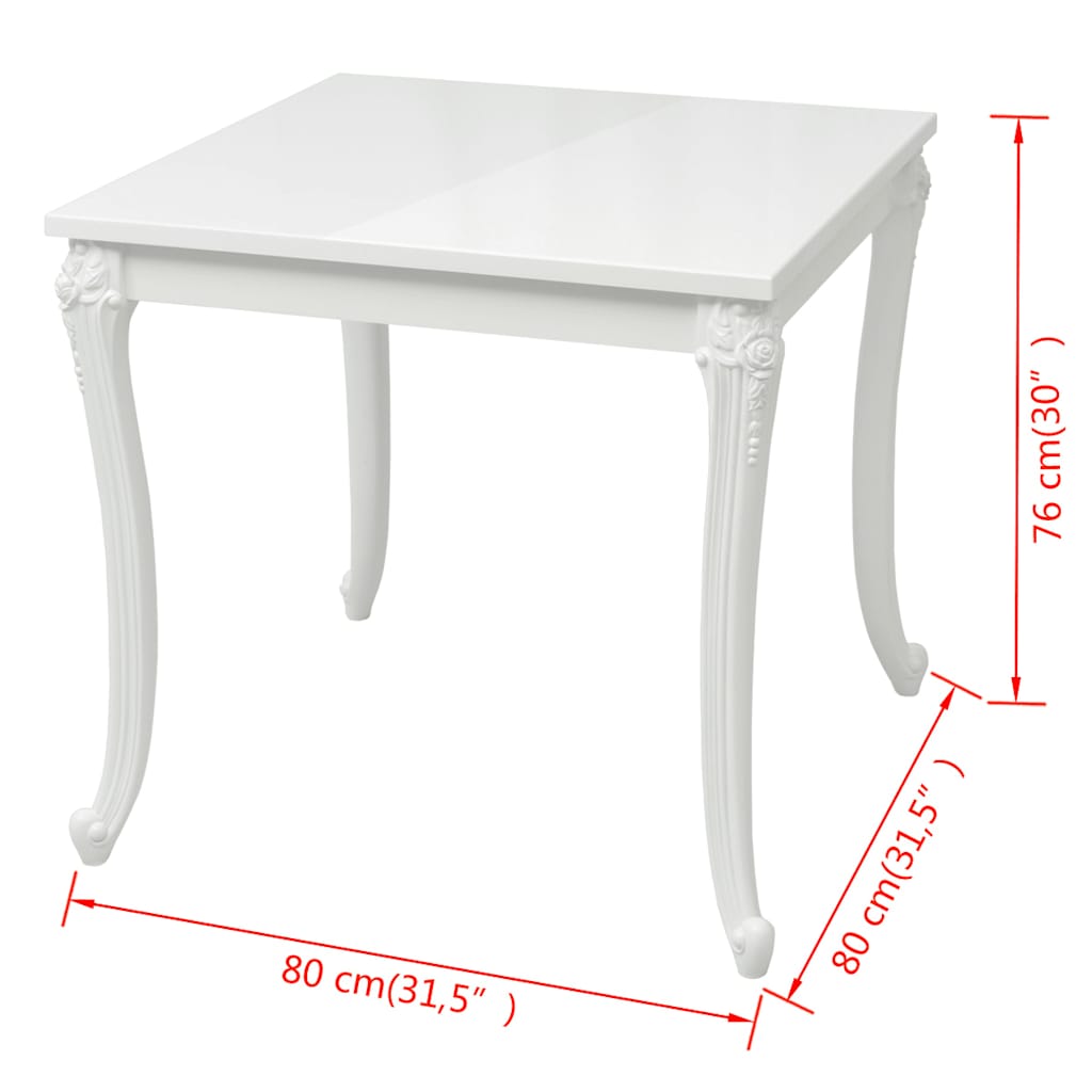 243382 vidaXL Dining Table 80x80x76 cm High Gloss White