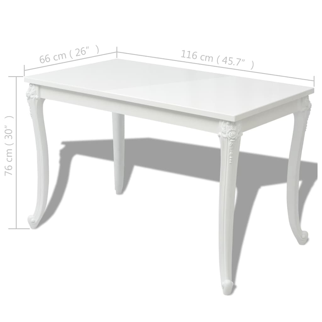 243383 vidaXL Dining Table 116x66x76 cm High Gloss White