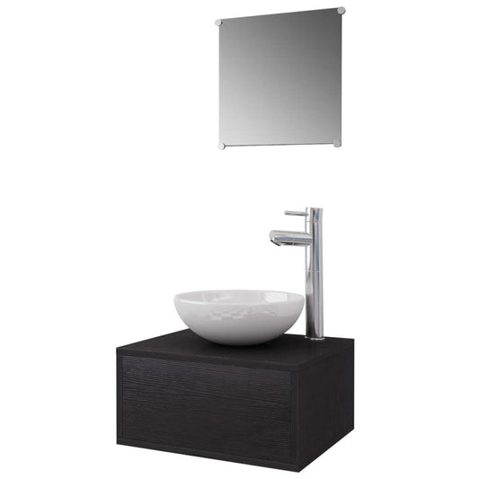 Four Piece Bathroom Furniture Set with Basin with Tap Black Four Piece Bathroom Furniture Set with Basin with Tap Black