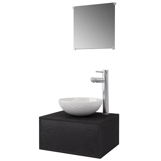 Four Piece Bathroom Furniture Set with Basin with Tap Black Four Piece Bathroom Furniture Set with Basin with Tap Black