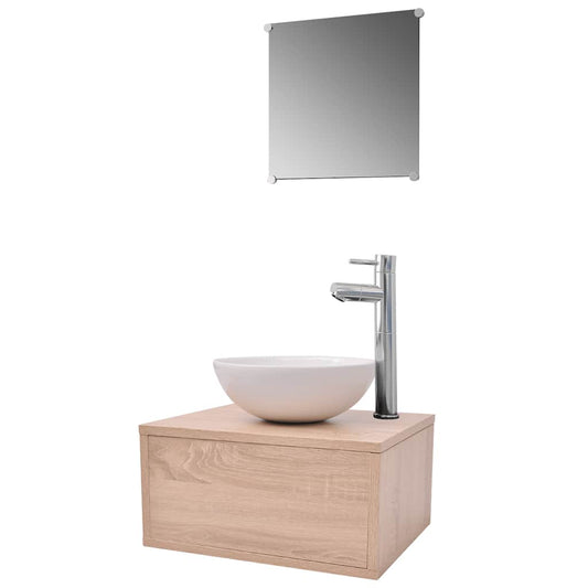 Four Piece Bathroom Furniture Set with Basin with Tap Beige Four Piece Bathroom Furniture Set with Basin with Tap Beige
