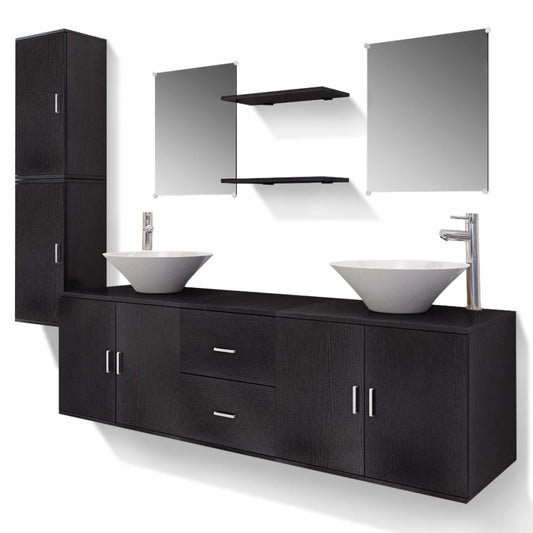 11 Piece Bathroom Furniture Set with Basin with Tap Black 11 Piece Bathroom Furniture Set with Basin with Tap Black