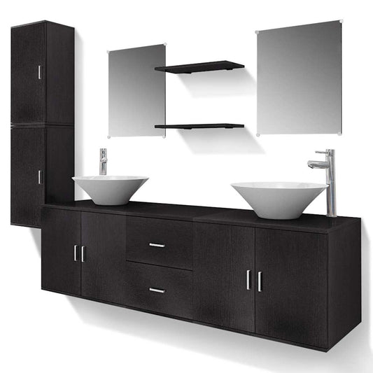 11 Piece Bathroom Furniture Set with Basin with Tap Black 11 Piece Bathroom Furniture Set with Basin with Tap Black