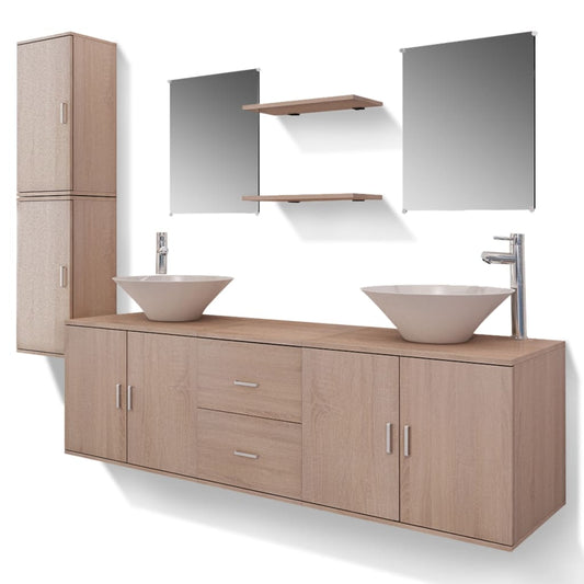 11 Piece Bathroom Furniture Set with Basin with Tap Beige 11 Piece Bathroom Furniture Set with Basin with Tap Beige