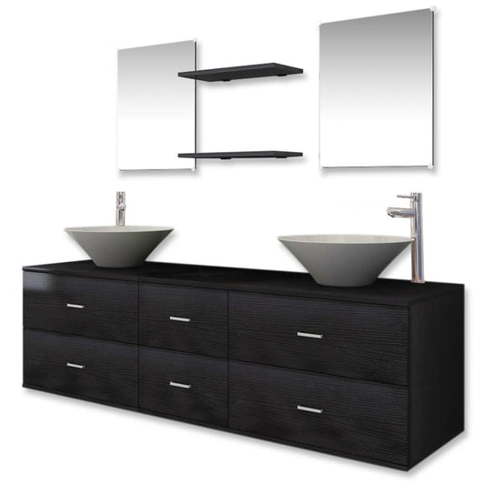 Nine Piece Bathroom Furniture Set with Basin with Tap Black Nine Piece Bathroom Furniture Set with Basin with Tap Black