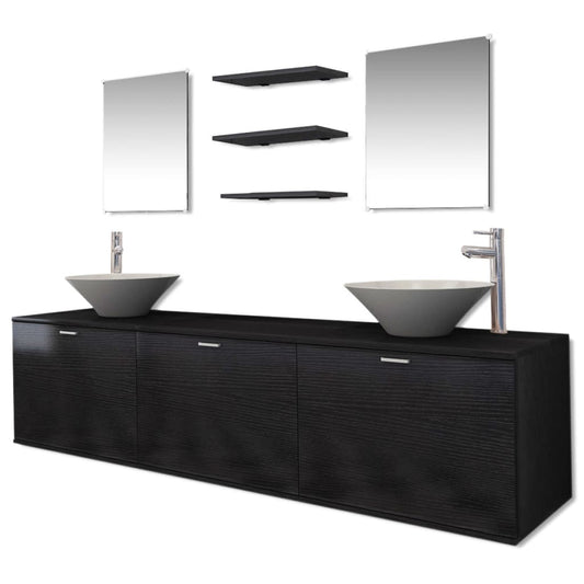 Ten Piece Bathroom Furniture Set with Basin with Tap Black Ten Piece Bathroom Furniture Set with Basin with Tap Black