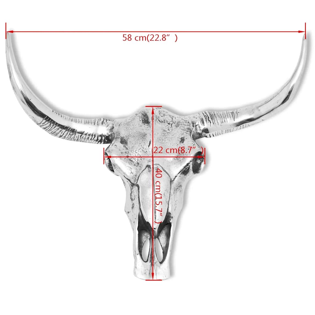 243483 vidaXL Skull Head Decoration Wall-Mounted Aluminium Silver