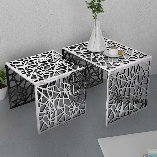 Two Piece Side Tables Square Aluminium Silver Two Piece Side Tables Square Aluminium Silver