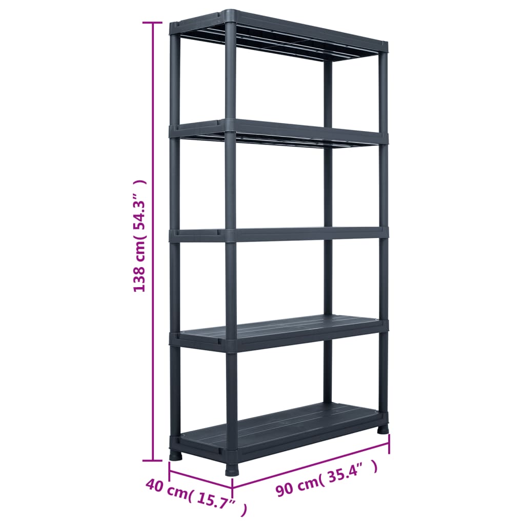 45679 vidaXL Storage Shelf Rack Black 220 kg 90x40x138 cm Plastic
