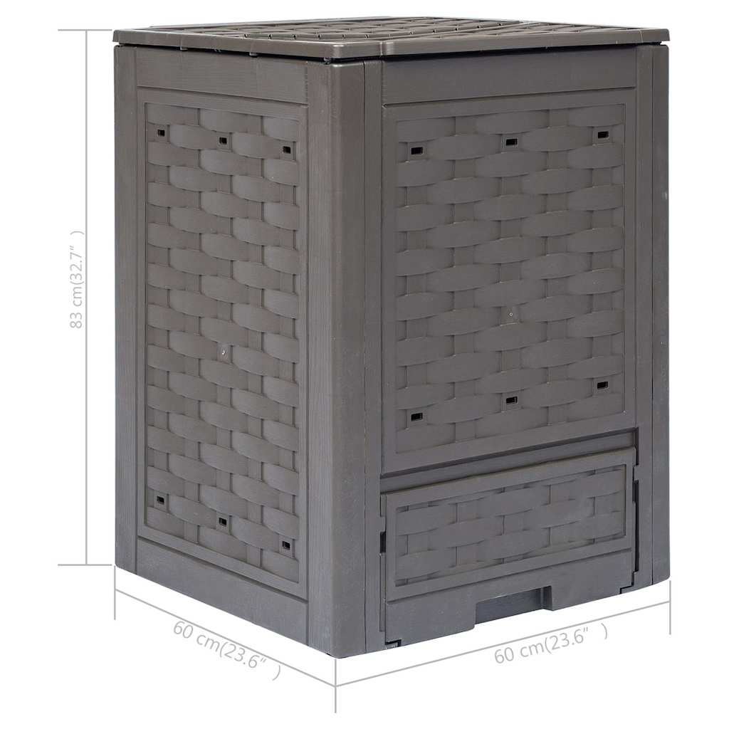 45681 vidaXL Garden Composter Brown 60x60x83 cm 300 L Plastic Rattan