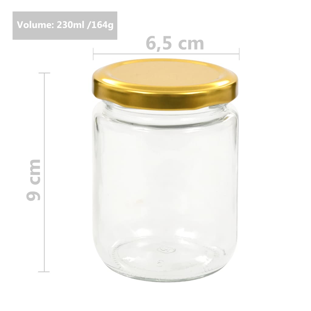 50802 vidaXL Glass Jam Jars with Gold Lid 48 pcs 230 ml