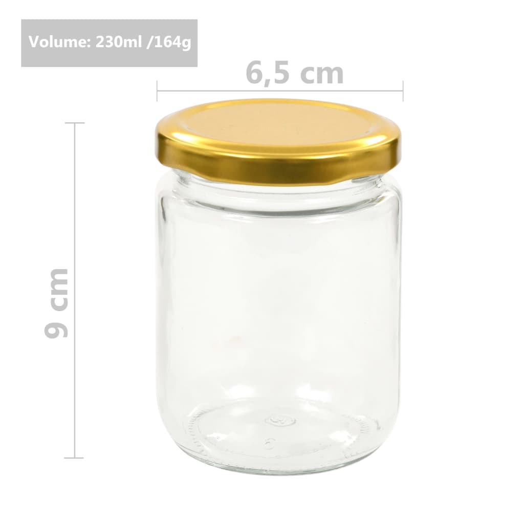 50803 vidaXL Glass Jam Jars with Gold Lid 96 pcs 230 ml