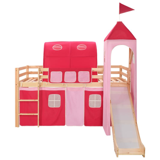Children's Loft Bed Frame with Slide & Ladder Pinewood 208x230cm Children's Loft Bed Frame with Slide & Ladder Pinewood 208x230cm