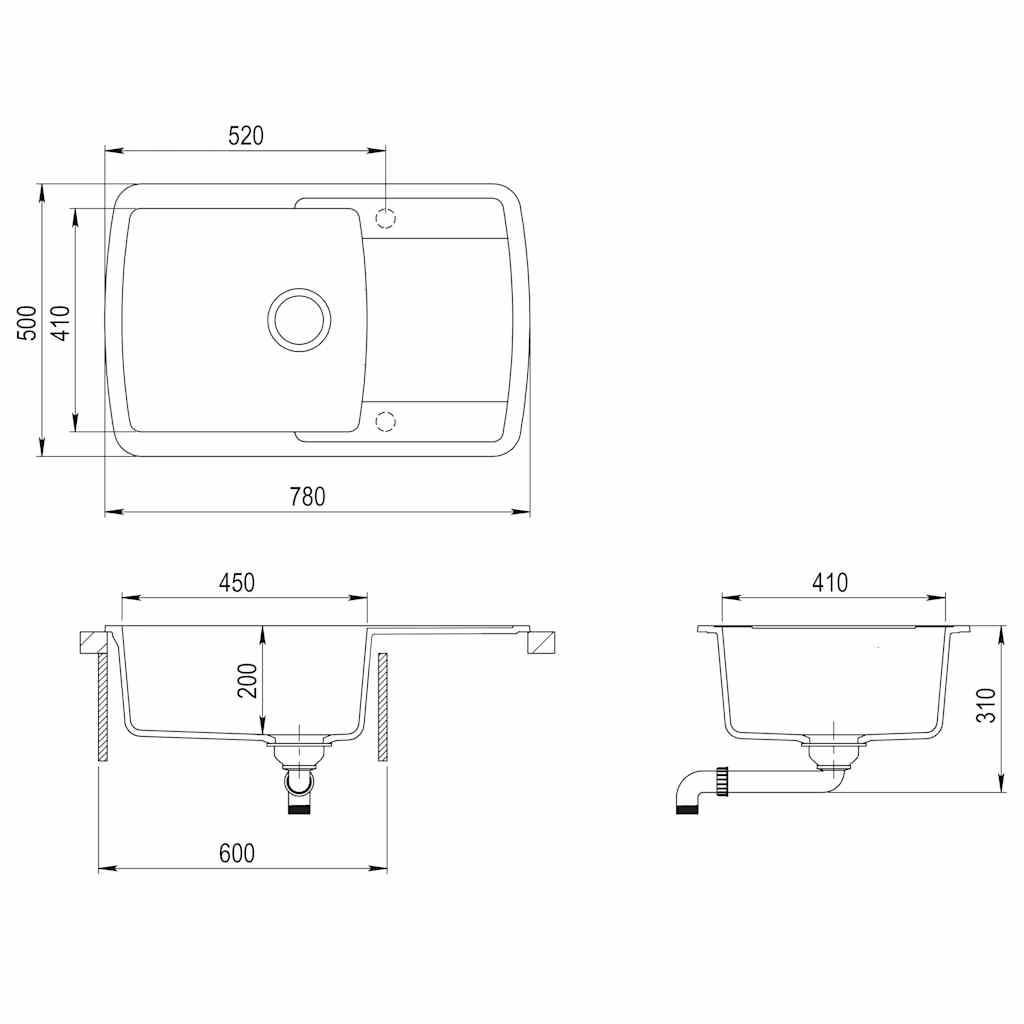 144852 vidaXL Granite Kitchen Sink Single Basin Beige