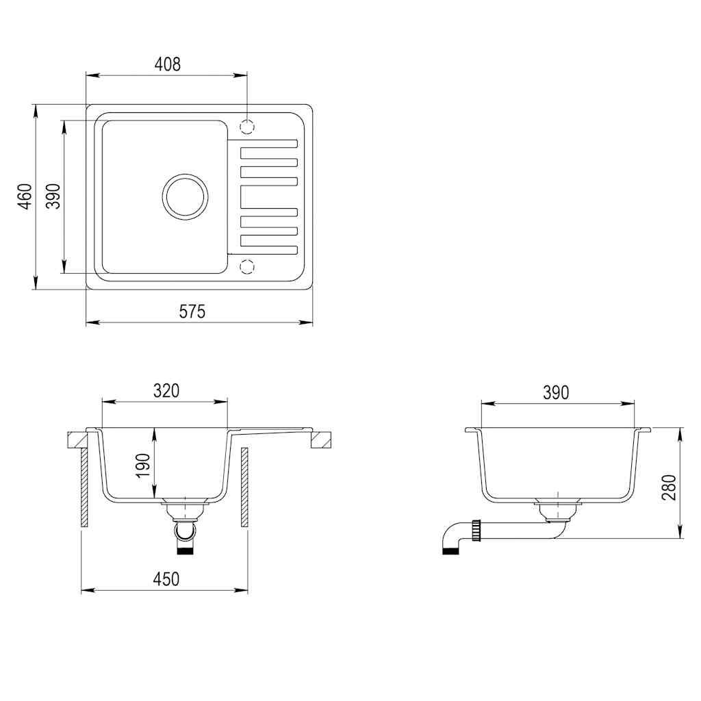 144860 vidaXL Granite Kitchen Sink Single Basin Beige