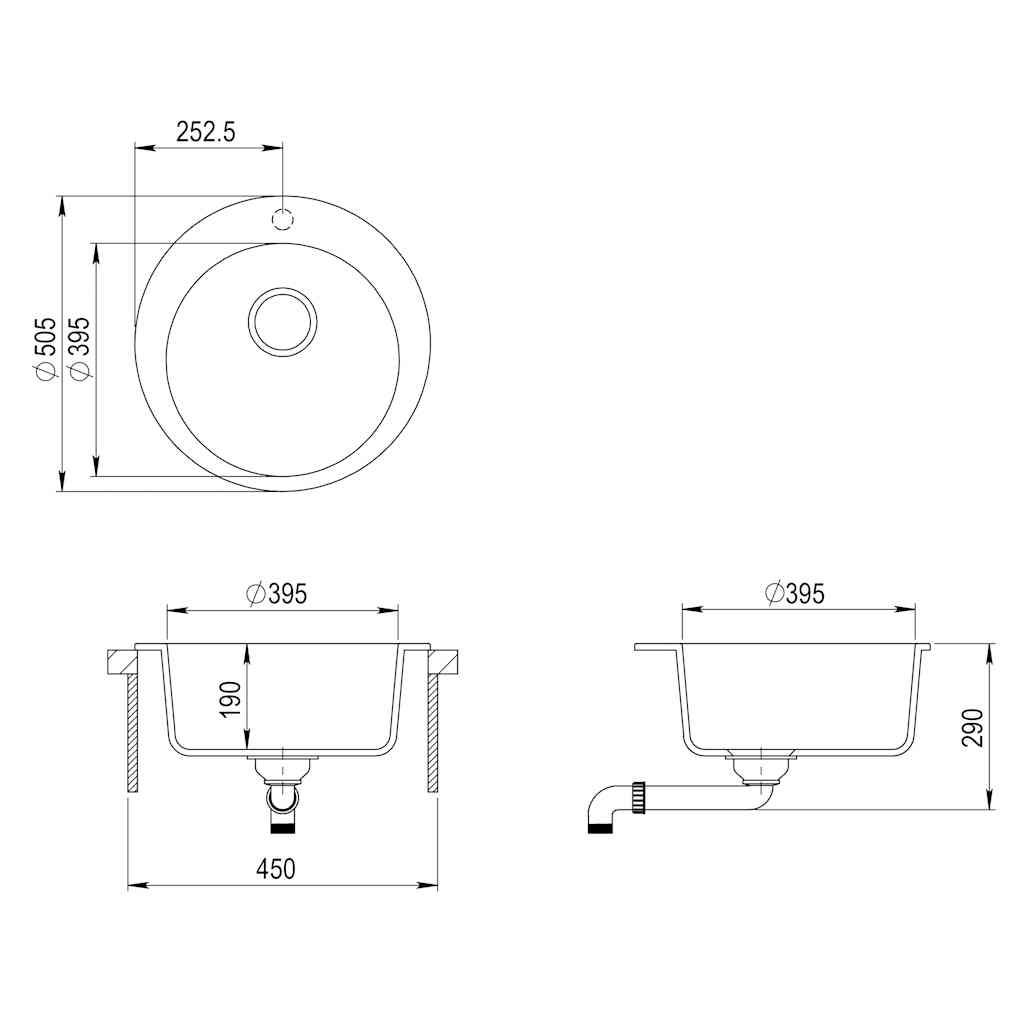 144865 vidaXL Granite Kitchen Sink Single Basin Round White