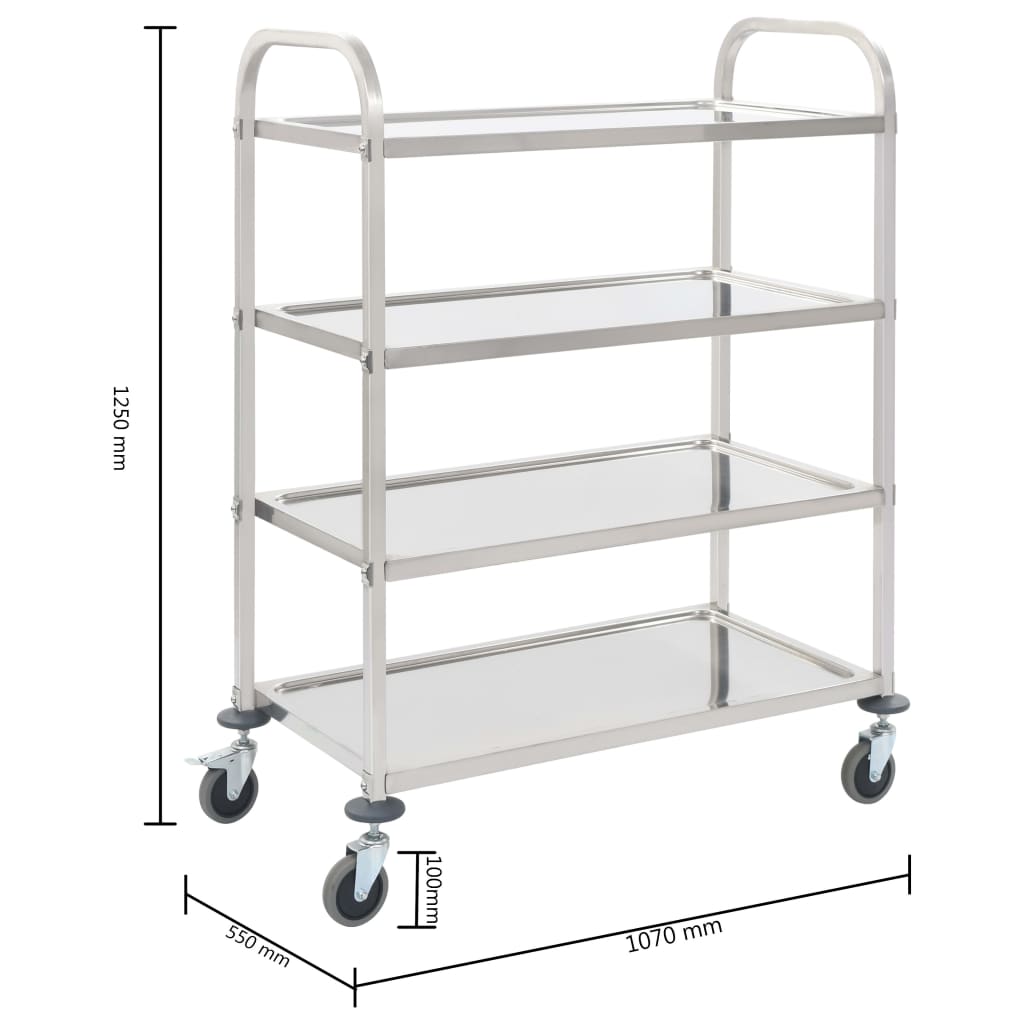 50916 vidaXL 4-Tier Kitchen Trolley 107x55x125 cm Stainless Steel