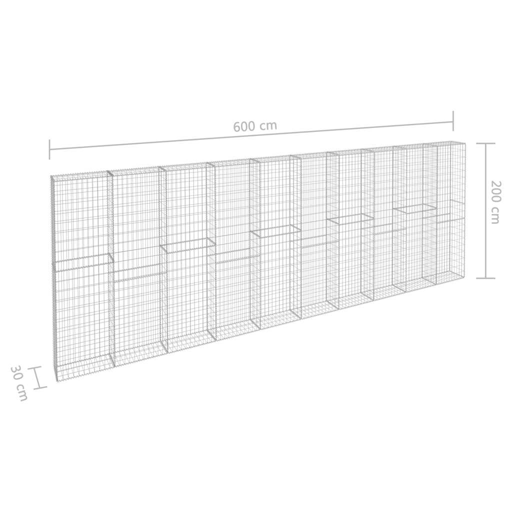 144915 vidaXL Gabion Wall with Covers Galvanised Steel 600x30x200 cm