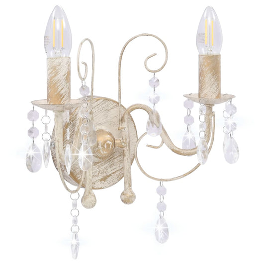 Wall Lamp with Beads Antique White 2 x E14 Bulbs Wall Lamp with Beads Antique White 2 x E14 Bulbs