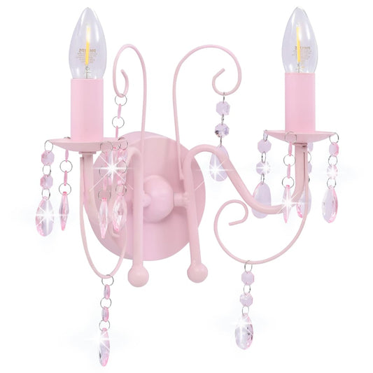 Wall Lamp with Beads Pink 2 x E14 Bulbs Wall Lamp with Beads Pink 2 x E14 Bulbs