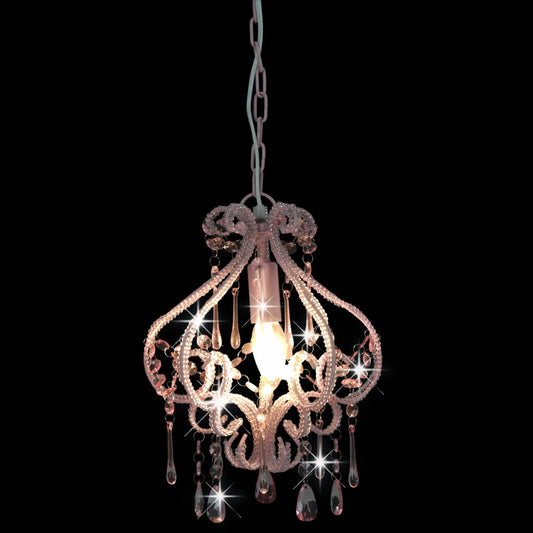 Ceiling Lamp with Beads Pink Round E14 Ceiling Lamp with Beads Pink Round E14