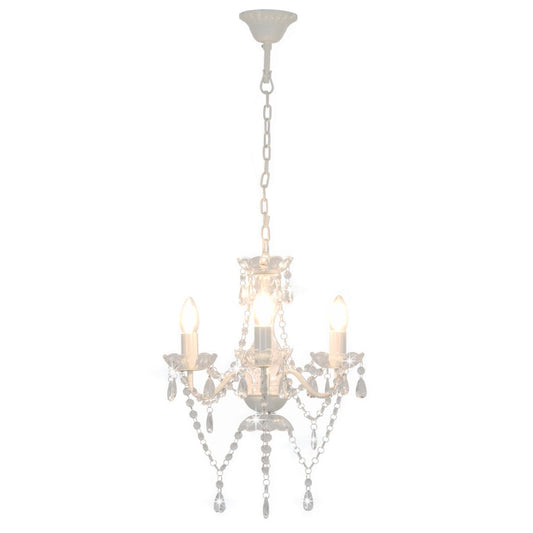 Chandelier with Beads White Round 3 x E14 Chandelier with Beads White Round 3 x E14