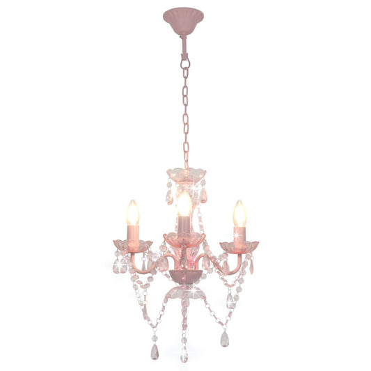 Chandelier with Beads Pink Round 3 x E14 Chandelier with Beads Pink Round 3 x E14