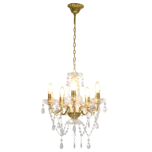 281602 vidaXL Chandelier with Crystal Beads Golden Round 5 x E14 281602 vidaXL Chandelier with Crystal Beads Golden Round 5 x E14