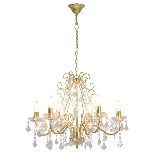 281603 vidaXL Chandelier with Crystal Beads Golden Round 6 x E14 281603 vidaXL Chandelier with Crystal Beads Golden Round 6 x E14