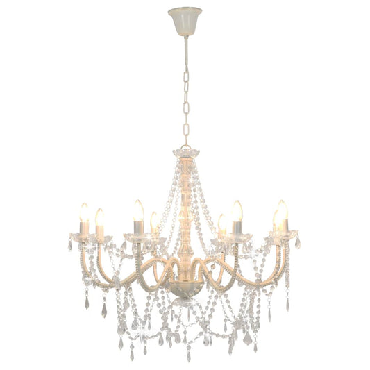 Chandelier with Beads White 8 x E14 Bulbs Chandelier with Beads White 8 x E14 Bulbs