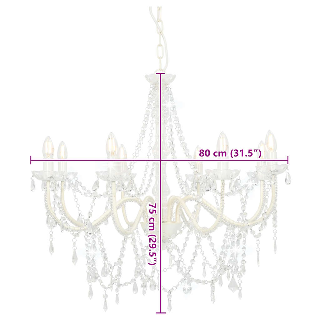 281604 vidaXL Chandelier with Beads White 8 x E14 Bulbs