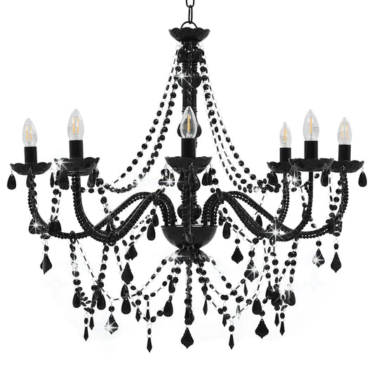 Chandelier with Beads Black 8 x E14 Bulbs Chandelier with Beads Black 8 x E14 Bulbs