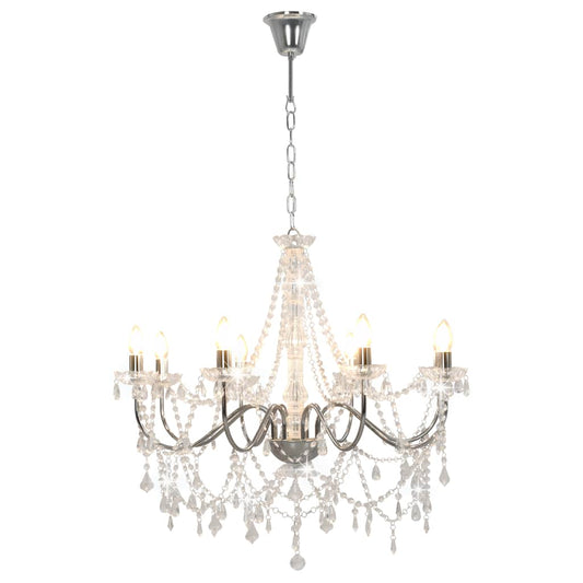 Chandelier with Beads Silver 8 x E14 Bulbs Chandelier with Beads Silver 8 x E14 Bulbs